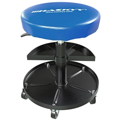 Bild av Haskyy Verkstadsstol med justerbar höjd, verkstadspall, verkstadssits, arbetspall stolsits 5 hjul ca ø 40 cm 2 hyllor 430580 mm