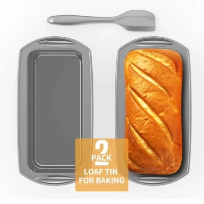 Bild av Ankway Rektangulär silikonform för bröd med degskrapa, uppsättning av 2 silikon non stick formar kakor och bröd, 28 x 14,3 6,3 cm, grå