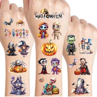 Bild av Tillfälliga Tatueringar för Barn, 12 ark Halloween Tillfällig Tatuering Klistermärken Set flickor Pojkar Barntatueringar Vattentät Som Födelsedag Present Festival Party Dekoration