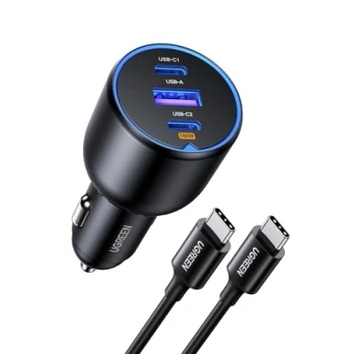 Bild av UGREEN 130W USB C PD QC 3.0 billaddare med typ kabel 45W 30W cigarettändaruttaggare Kompatibel iPhone 15/15 Plus/15 Pro/15 Pro Max/14 12; Galaxy S24; MacBook iPad