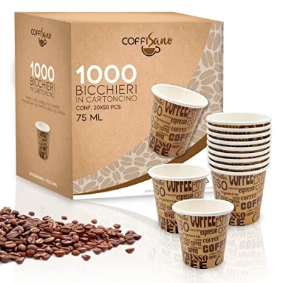 Bild av COFFISANO 1 000 st engångspapper Kaffekopp för Kontor Bärning Bar Miljövänlig Brun Komposterbar Sortiment Engångskoppar varma drycker Espresso Chokladte 75 ml