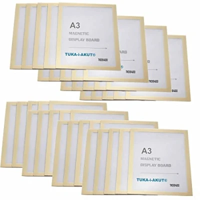 Bild av TUKA i AKUT 40 x A3 magnetisk displayram, teckenlim, informationsramficka, stängning, affischdörr, påse med färger guld, TKD8400 40x