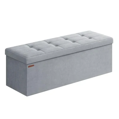 Bild av SONGMICS Vikbar saccosäck, förvaringsbänk, 38 x 110 cm, sängtå, fotstöd, förvaringslåda, belastning upp till 300 kg, för vardagsrum, sovrum, entré, duvgrå, LSF277G02