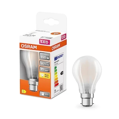 Bild av OSRAM LED stjärna Classic A100 lampa för B22D bas, päronform, Matt Glass, 1521 lumen, varm vit (2700K), ersättning konventionella 100W glödlampor, inte dimbar, 1 pack