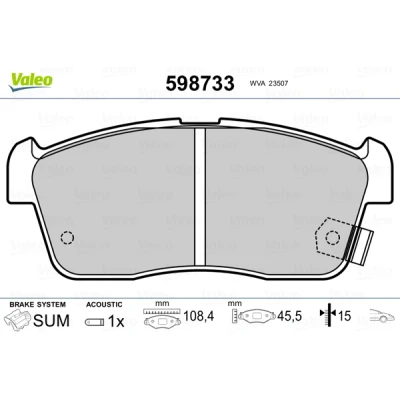Bild av VALEO 598733 Jeu de plaquettes frein Essieu avant contact signal d&#039;usure inclus sans tôle anti bruit SUZUKI: Alto VII, IGNIS 2, Celerio