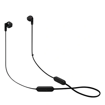 Bild av JBL Tune 215 Bluetooth trådlösa in ear hörlurar med 3 knapps mikrofon/fjärrkontroll och platt kabel svart, liten