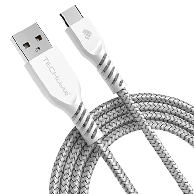 Bild av TECHGEAR 2 Meter stark flätad USB C kabel laddare och data synkkabel typ kompatibla med Apple iPad Pro 12,9 &amp; 11 2020/2018 Air 4 Generation 10.9 tum Cable charger [Vitt]