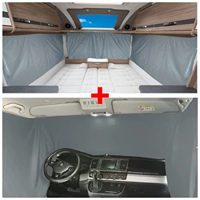Bild av BREMER Sittöverdrag mörkläggningsgardiner i set kompatibla med VW T4 Transporter Caravelle Multivan från 19902003 solskydd camping campare tillbehör komplett uppsättning gardiner ogenomskinliga