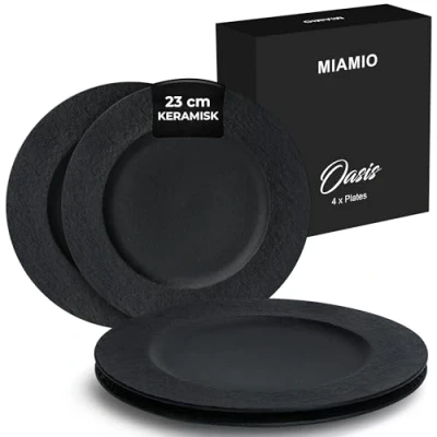 Bild av MIAMIO 23 cm, Set med 4 middagstallrikar/Keramisk tallrikuppsättning, Servisuppsättning Moderna tallrikar, Mikrovågsugn och diskmaskinssäkra Oasis Collection