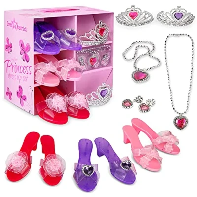 Bild av Dress Up America My Princess Set för barn Setet innehåller krona flickor, 3 vackra skopar, örhängen och halsband Glamorösa tillbehör presentset små flickor småbarn