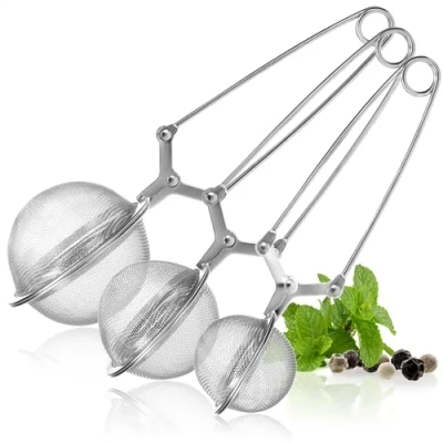 Bild av COM FOUR® 3x tetång, bollformad teinfuser gjord av 304 rostfritt stål, tesilar för löst te, siltång i 3 storlekar teälskare (03 stycken blanda)