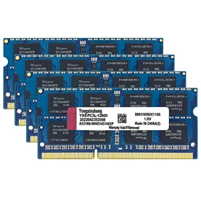 Bild av DDR3/DDR3L 32 GB kit (8 x 4) Laptop RAM 1 600 MHz PC3 12800/PC3L 12800 SODIMM Non ECC obuffrad 1,35 V/1,5 V 2Rx8 Dual Rank 204 Pin CL11 PC datorminne uppgraderingsmodul arbetsminnessats (blå)