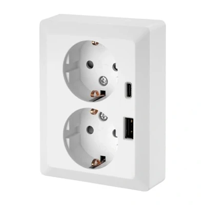 Bild av ADAKAT Dolt dubbelt uttag, USB A, C, allt i ett, serie CH1 vit, 180304740