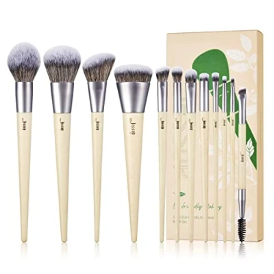 Bild av Jessup vegan makeup borste Set Miljövänlig syntetisk puder foundation Premium Highlight Concealer Eyeshadow Blending Eyebrow Liner Spoolie Brush Burlywood 12st T327