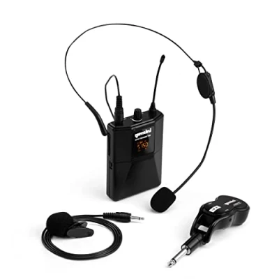 Bild av Gemini Sound Pro Audio GMU HSL100 Plug and Sing Karaoke DJ trådlöst bluetooth headset UHF band/mikrofon slips med 6,35 mm trådlös jack sändaradapter för högtalare