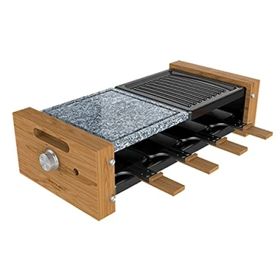 Bild av Cecotec trä raclette ost och grill 8200 svart. 1 200 W, grillyta, 8 enkla stekpannor, non stick platta, justerbar termostat, avtagbar design (trä, mixgrill)