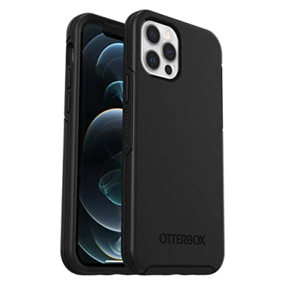 Bild av OtterBox Symmetry skal för iPhone 12 / Pro, stöttåligt, fallsäkert, skyddande tunt skal, testad till militärstandard x3, antimikrobiellt skydd, Svart, Utan Förpackning