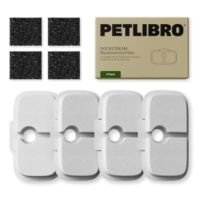 Bild av PETLIBRO Kattfontän Filterpaket med 4 för Dockstream Dricksfontän Katter PLWF005, PLWF115, PLWF105, 2 månaders Uppsättning Ersättningsfilter Kattdricksfontäner