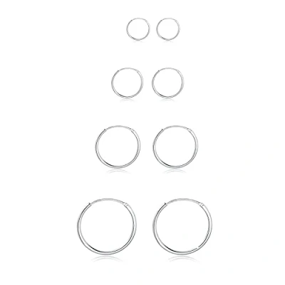 Bild av Bo Win 925 sterlingsilver örhängen set 4 par kvinnor kreoler män små silver unisex diameter 10 12 14 16 mm för flickor