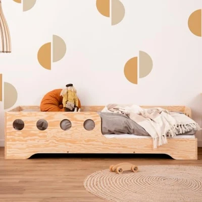 Bild av smartwood TILA 5P barnsäng 80x160 med fallskydd i trä för killar och tjejer mångsidig Montessori säng lamellram 160x80 cm naturligt