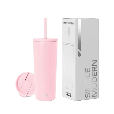 Bild av Simple Modern Isolerad Tumbler med lock och sugrör Iskaffekopp Återanvändbar Rostfritt stål Vattenflaska Resemugg Gåvor för Kvinnor Män Henne Honom Klassisk kollektion 680 ml Blush