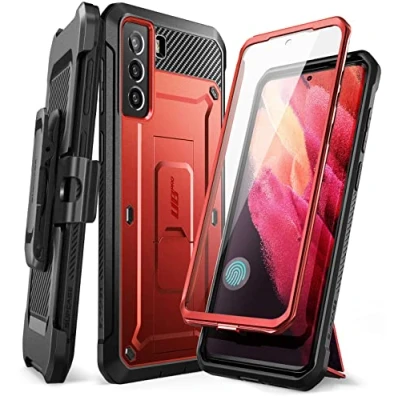 Bild av SUPCASE Unicorn Beetle Pro seriens fodral designat för Samsung Galaxy S21 FE 5G (2021 Release), helkropp dubbelt lager robust hölster och stativfodral utan inbyggt skärmskydd ((rödfärgat)