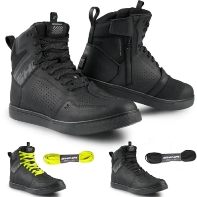 Bild av SHIMA REBEL 2.0 Motorcykelskor Herr Läder Vattentät Sommar Skor Sneakers Touring Skydd Dragkedja Sida Yttersula Halkfria Sommarkläder (Herr, Svart, 43)