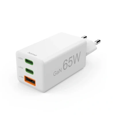 Bild av Hama Snabb laddare, 2 USB C PD, 1 A QC, miniladdare, 65W, vit