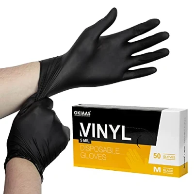 Bild av OKIAAS Svarta engångshandskar MLatexfria vinylhandskar för hushåll, mathantering, laboratoriearbete och merMedium, 50 st/låda