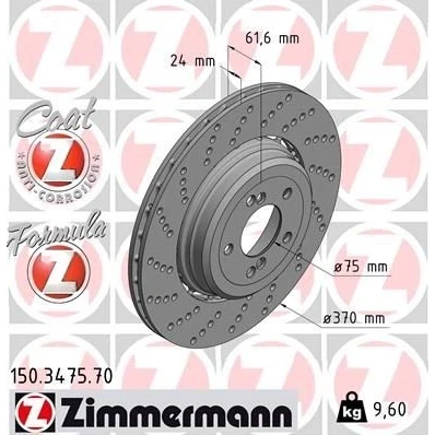 Bild av ZIMMERMANN FORMULA Z COAT 150.3475.70 disque de frein 370 24 7/5 5 120 ventilé, troué, en deux parties revêtu allié/carbonisé