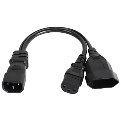 Bild av CERRXIAN 1FT C14 till C13 + EURO Y splitter strömkabel, IEC 14 hane 13 hona och CEE7/16 förlängningskabel för dator, monitor (C14 C13/EURO)