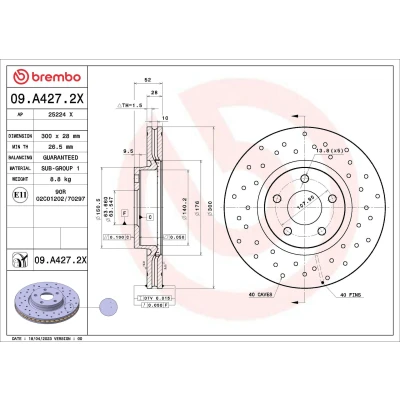 Bild av BREMBO Disque de frein FORD: MONDEO 4, 4 Turnier, Stufenheck 28mm 5 perforé/ventilé l&#039;intérieur revêtu 09.A427.2X 1500159,1514427