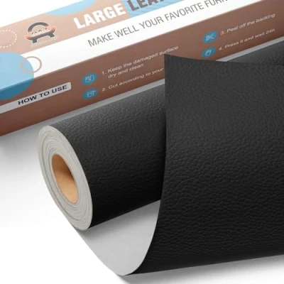 Bild av Konstläder självhäftande reparationssats, 40 x 80 cm stor läder reparation lappset, svart patch kit läderlappar för soffa bilstol kontorsstol väskor fåtölj möbler