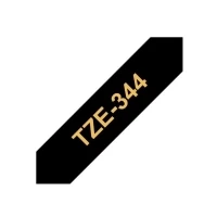 Bild av Brother TZe 344 standardlim guld på svart rulle (1,8 cm x 8 m) 1 kassett (ar) laminerad tejp för PT D600, P Touch 1880, D450, D800, E550, E800, P900, P950, EDGE P750