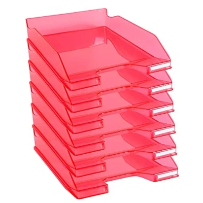 Bild av Exacompta Ref. 113254D set med 6 COMBO MIDI brevkorgar mått 34,6 x 25,5 6,5 cm för A4 + formatdokument transparent blank hallonfärg