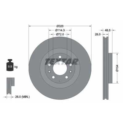 Bild av TEXTAR PRO 92203403 Disque de frein 320 28 05/08 114,3 ventilé l&#039;intérieur revêtu sans boulon fix roue, moyeu roue MAZDA: CX 7, 9