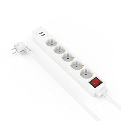Bild av Hama 5 uttagsuttag (brev med 2 USB portar, Strömbrytare och av, 17W, 1,4m kabel) Färg Svart