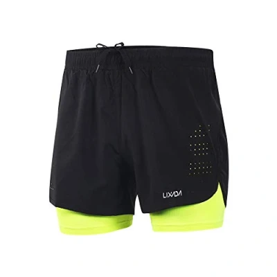 Bild av Lixada 2 i 1 löparshorts för män snabbtorkande andningsbara aktiv träning jogging cykelshorts med längre foder