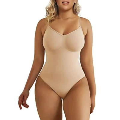 Bild av SHAPERX Bodysuit for Women Seamless Body Shaper Tummy Control Shapewear Thong Adjustable Strap, UK SZ5215 Beige S/M