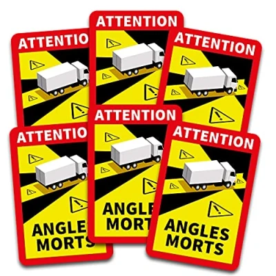 Bild av Obs! Angles Morts klistermärke 25 x 17 cm alla för fordon, obligatoriskt från 3,5 t i Frankrike, varningsklistermärken döda vinkeln,självhäftande, uv resistenta, väderbeständiga R143 (lastbil 6 stycken)