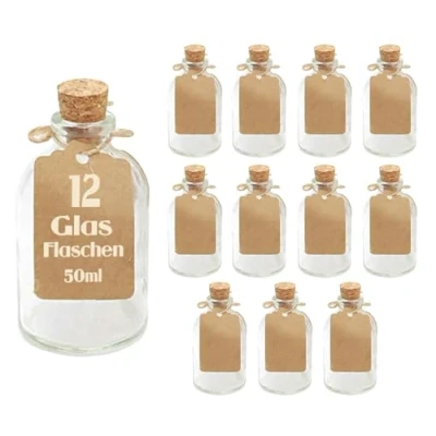 Bild av casavetro 12 x 50 ml små glasflaskor med korklock, för bröllop presentset gästpresenter (12 stycken inklusive allt)