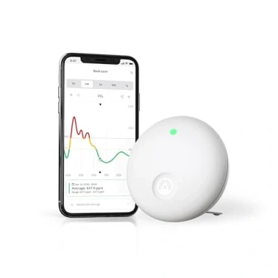 Bild av Airthings 321 Wave Enhance luftkvalitetsmonitor för CO2, VOC, luftfuktighet, temperatur, tryck, ljud och ljussensorer övervakar sömnförhållanden i sovrum koncentration hemmakontor
