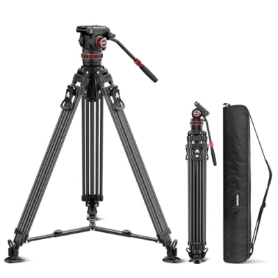 Bild av NEEWER LL36 78 tum videostativ med flytande huvud, ett steg snabblås kolfiber DSLR stativ, professionellt slitstarkt kamerastativ dämpande justerbar, QR platta kompatibel DJI RS