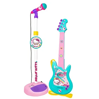 Bild av Hello Kitty gitarr med stativmikrofon