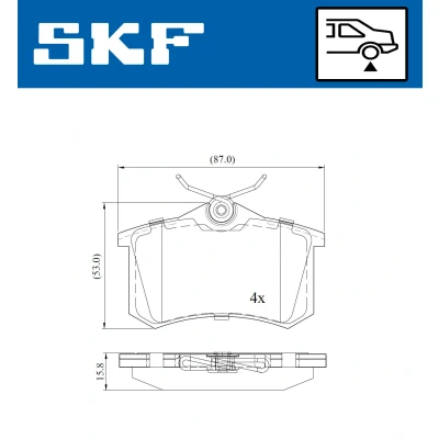 Bild av SKF VKBP 90047 Jeu de plaquettes frein non préparé pour indicateur d&#039;usure PEUGEOT: 208 I 3/5 portes, 2008 Break, Van, CITROËN: C3 Aircross 2