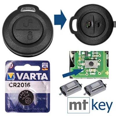 Bild av Reparationssats bil nyckel utbyteshölje med 2 knappar + tryckknappar batteri kompatibel Mitsubishi Colt Smart 454 Forfour hölje