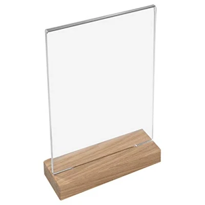Bild av HMF 46944 bordsstativ i akryl med träfot DIN A4 stående format glasklar