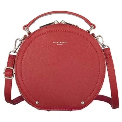 Bild av David Jones Dam Rund Axelväska Handväska Cirkel Väska PU Läder Kvinnor Axelremsväska Crossbody Bag Messengerväska Topphandtag Mode Elegant Röd