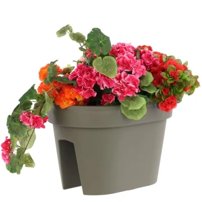Bild av Botle balkonglåda, blomlåda, räcklåda, räcke, kruka, 39,5 cm 12,3 l, grå sten, balkong, oval