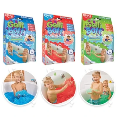 Bild av 3 x Gelli Baff paket från Zimpli Kids, blå, röd och grön, förvandlar magiskt vatten till tjocka, färgglada good, mässing sensorisk utomhus inomhus kul, badleksak för barn, födelsedag